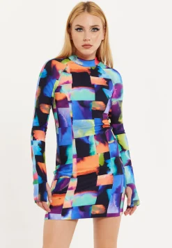 Abstract Patchwork Print Dress