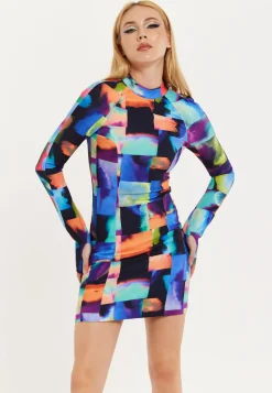 Abstract Patchwork Print Dress