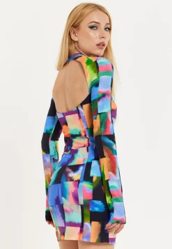 Abstract Patchwork Print Dress