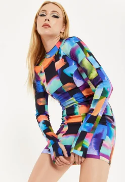 Abstract Patchwork Print Dress