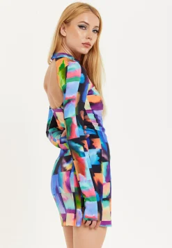 Abstract Patchwork Print Dress