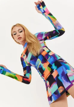 Abstract Patchwork Print Dress