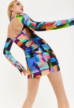 Abstract Patchwork Print Dress
