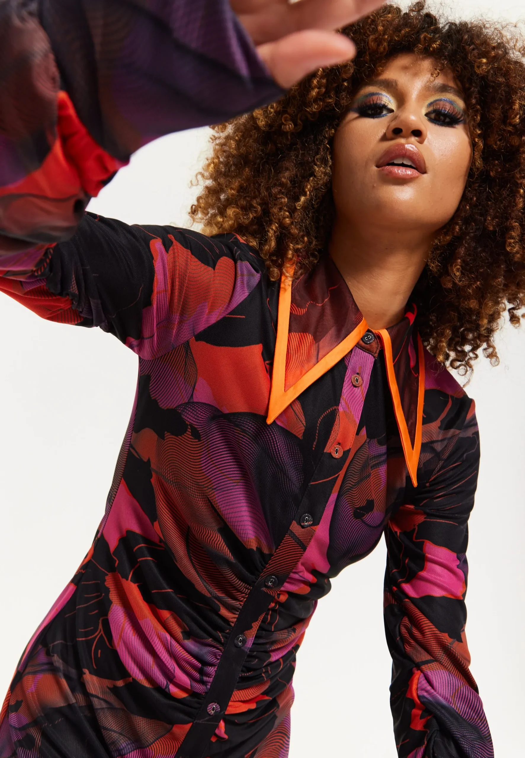 Abstract Wire Print Mesh Shirt Dress