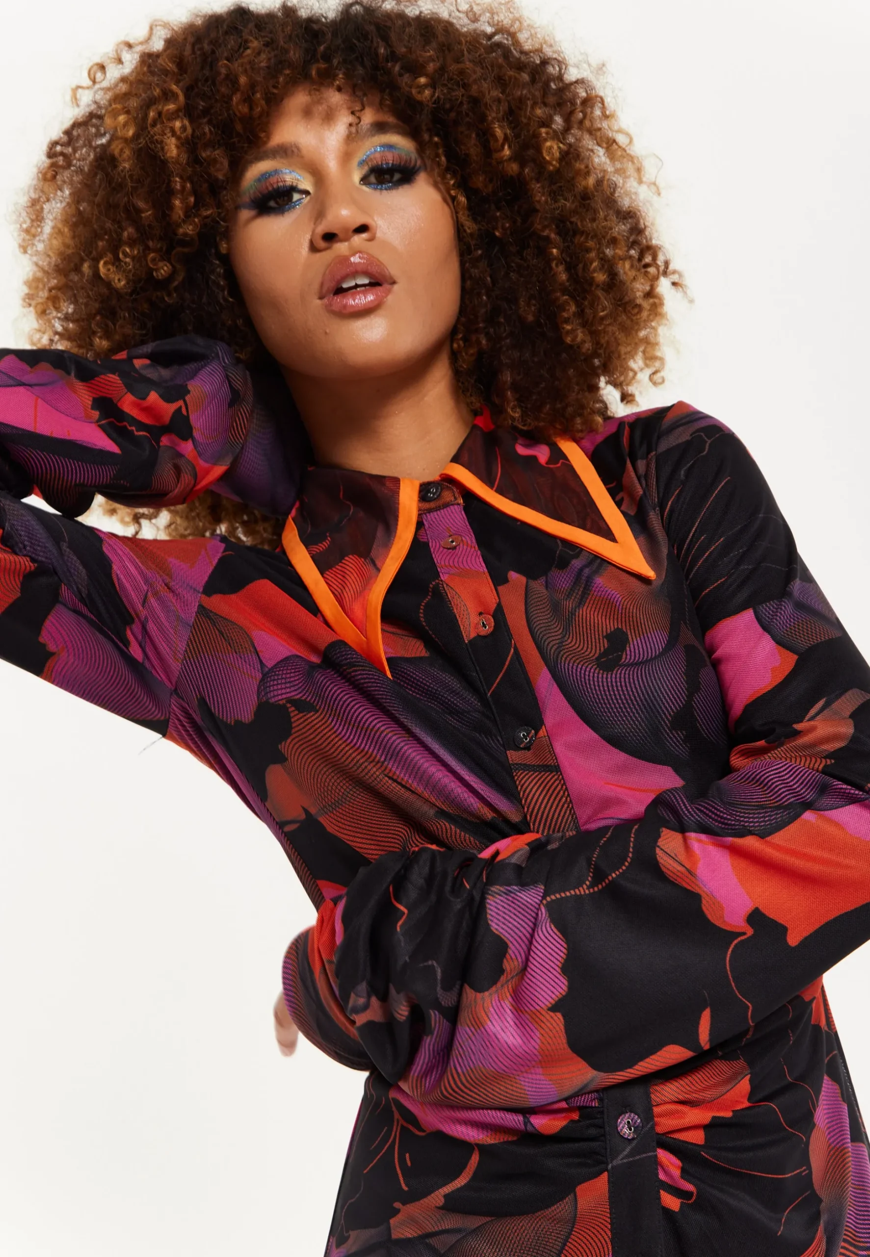Abstract Wire Print Mesh Shirt Dress