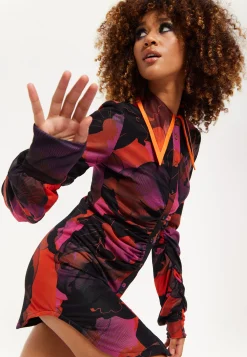 Abstract Wire Print Mesh Shirt Dress