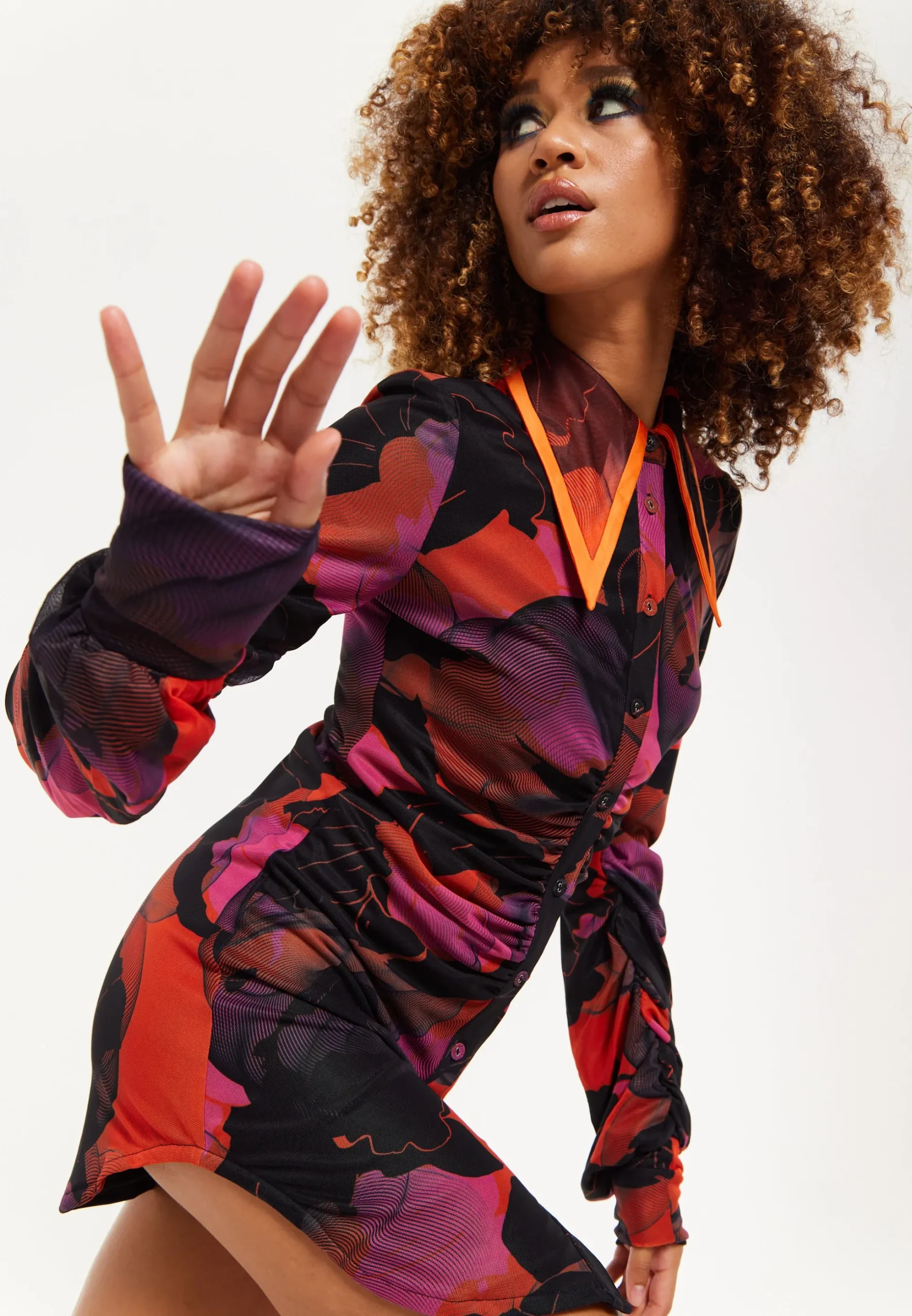 Abstract Wire Print Mesh Shirt Dress