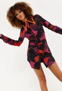 Abstract Wire Print Mesh Shirt Dress