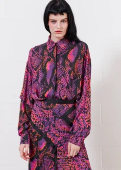 Asymmetric Double Snake Print Viscose Shirt (Pink) | House of Holland
