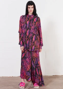 Asymmetric Double Snake Print Viscose Shirt (Pink) | House of Holland
