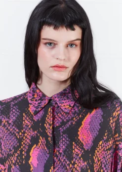 Asymmetric Double Snake Print Viscose Shirt (Pink) | House of Holland
