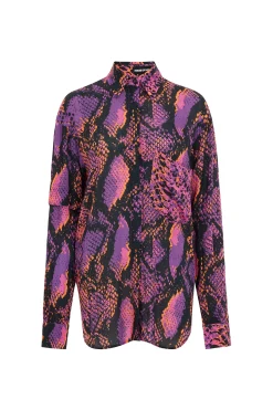 Asymmetric Double Snake Print Viscose Shirt (Pink) | House of Holland