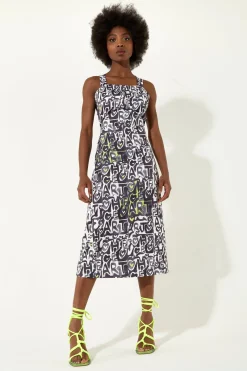 House Of Holland Abstract Print Midi Dress With An Open Crossed Back D