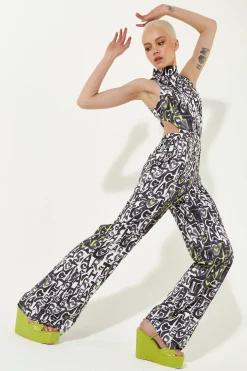 House Of Holland Abstract Print High Neck Jumpsuit With A Cut Out Back