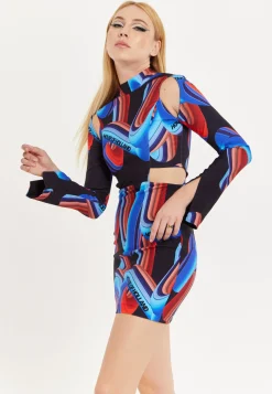 House Of Holland Abstract Print Mini Dress With Cut Out Details And Sl