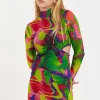 House Of Holland Abstract Multicolour Print Mini Dress With Cut Out De