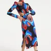 House Of Holland Abstract Print Midi Dress With Front Cut Out Detail