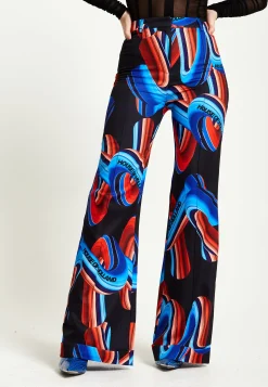 House Of Holland Abstract Print Trouser In Black, Red And Blue