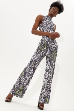 House Of Holland Abstract Print High Neck Jumpsuit With A Cut Out Back
