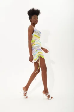 House Of Holland Abstract Pastel Cowl Neck Mini Dress With Adjustable