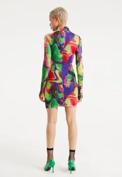 House Of Holland Abstract Multicolour Print Mini Dress With Cut Out De