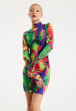 House Of Holland Abstract Multicolour Print Mini Dress With Cut Out De