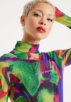 House Of Holland Abstract Multicolour Print Mini Dress With Cut Out De