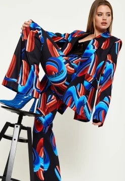 House Of Holland Abstract Print Blazer In Black, Red And Blue
