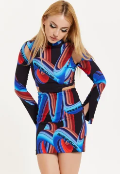 House Of Holland Abstract Print Mini Dress With Cut Out Details And Sl