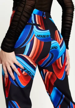 House Of Holland Abstract Print Trouser In Black, Red And Blue