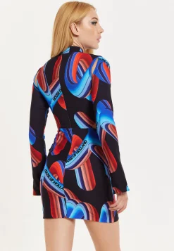 House Of Holland Abstract Print Mini Dress With Cut Out Details And Sl