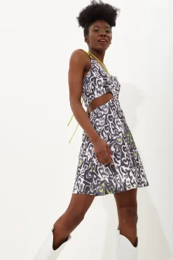 House Of Holland Abstract Print Mini Dress With Waist Cutouts With A T