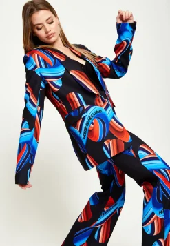 House Of Holland Abstract Print Blazer In Black, Red And Blue