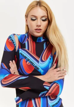 House Of Holland Abstract Print Mini Dress With Cut Out Details And Sl