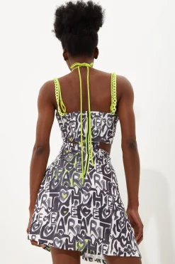 House Of Holland Abstract Print Mini Dress With Waist Cutouts With A T