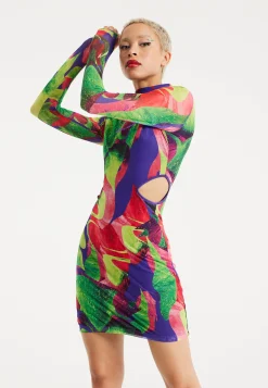 House Of Holland Abstract Multicolour Print Mini Dress With Cut Out De