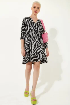 House of Holland Abstract Animal Printed Wrap Front Mini Dress