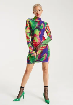 House Of Holland Abstract Multicolour Print Mini Dress With Cut Out De