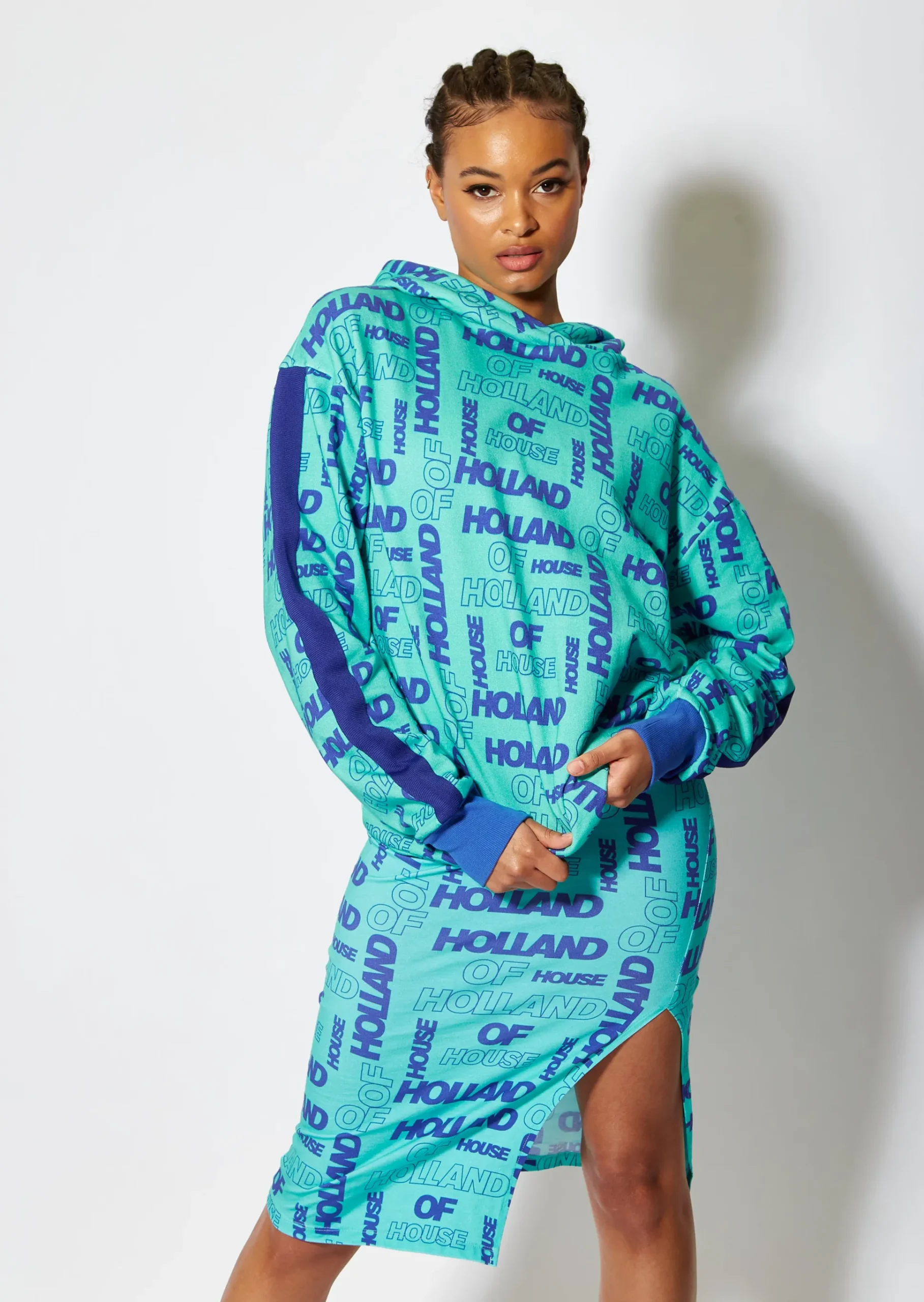 House of Holland All Over Blue Monogram Printed Hoodie