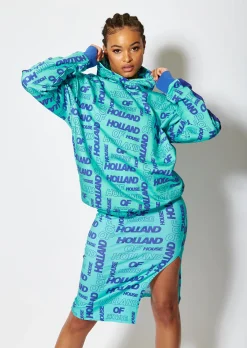 House of Holland All Over Blue Monogram Printed Hoodie