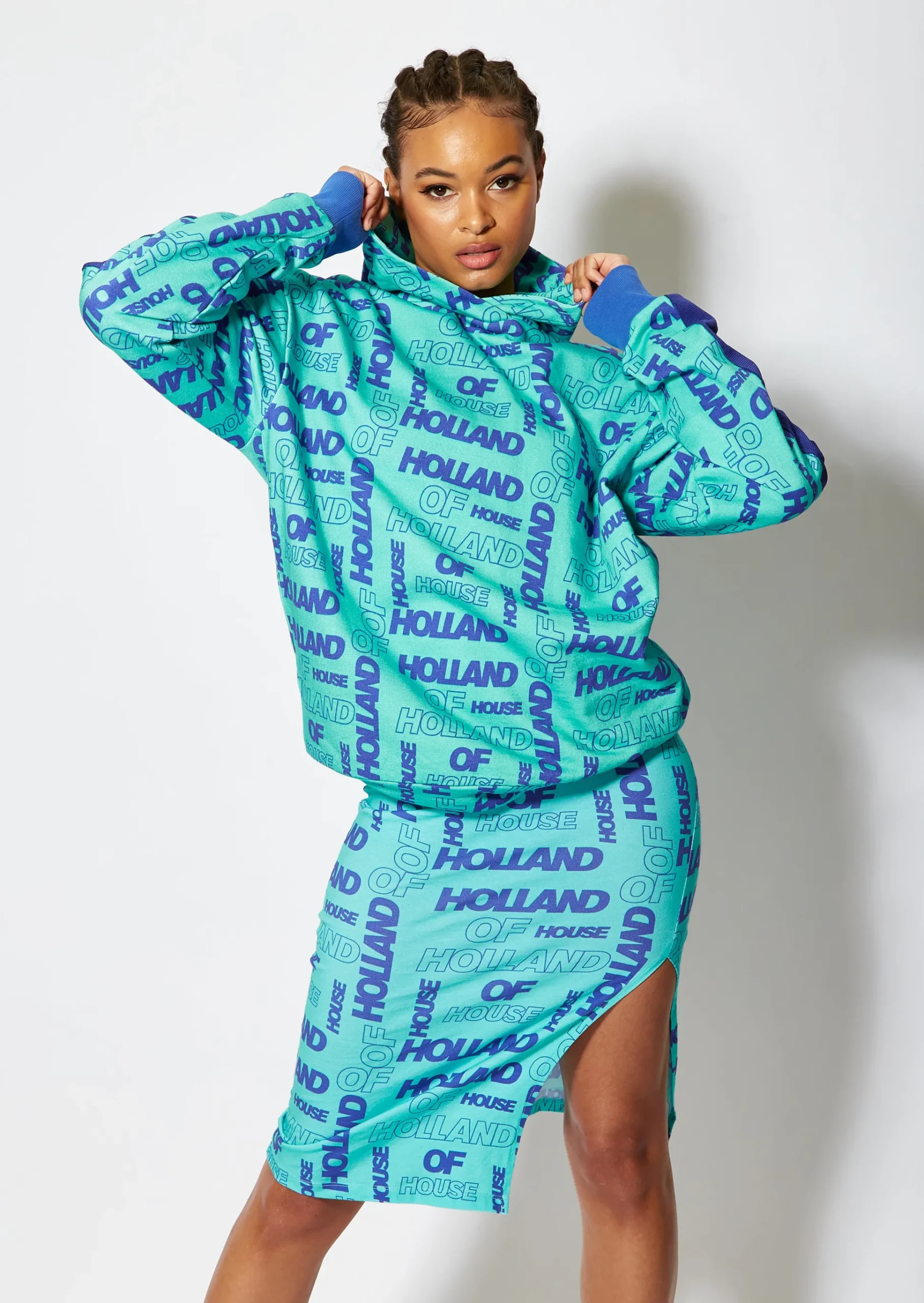 House of Holland All Over Blue Monogram Printed Hoodie