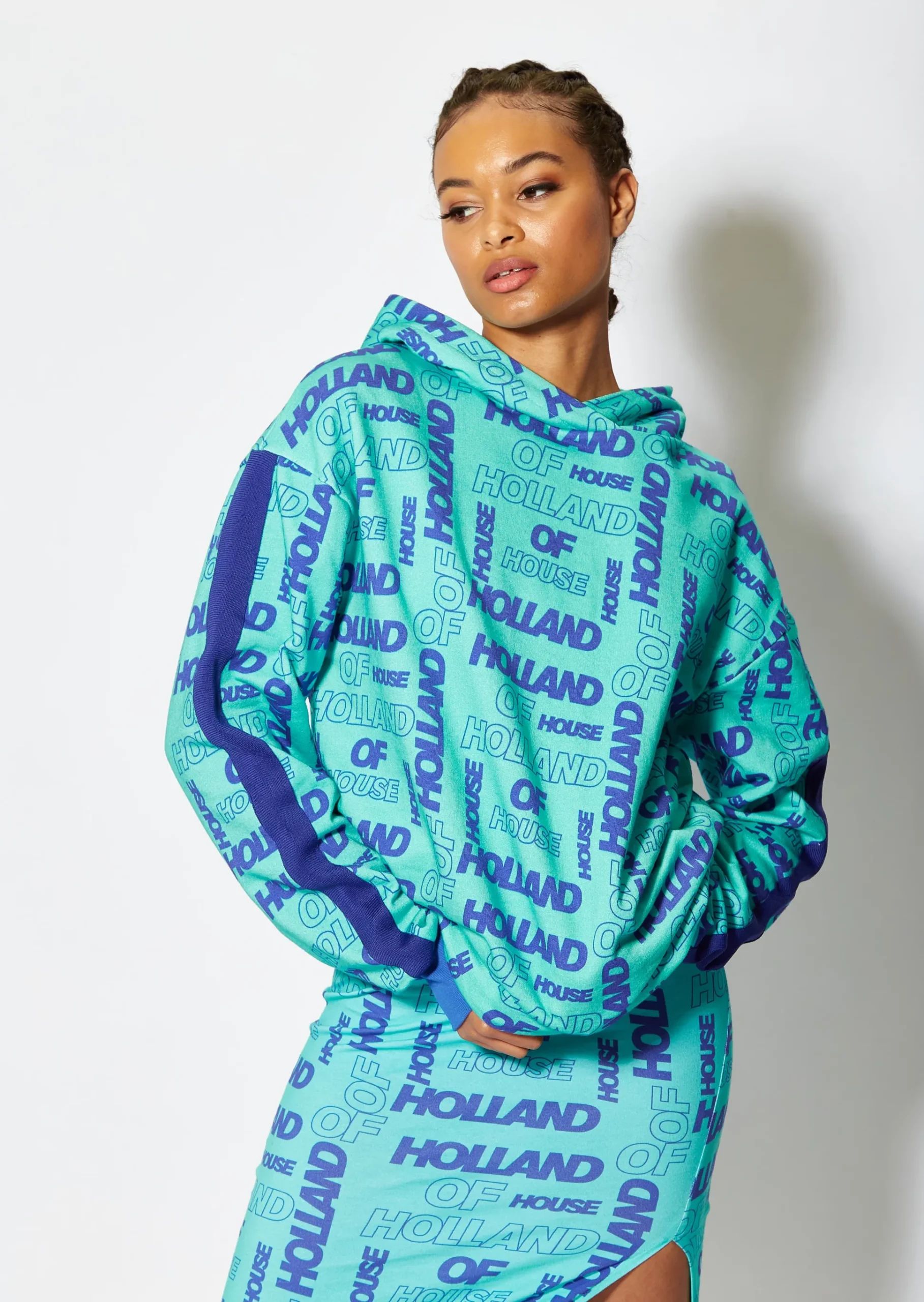 House of Holland All Over Blue Monogram Printed Hoodie