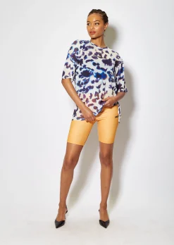 House of Holland Animal Print Mesh Top with Drawstring Detail and Deta