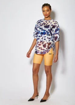 House of Holland Animal Print Mesh Top with Drawstring Detail and Deta