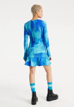 House Of Holland Aqua Mesh Abstract Wire Print Long Sleeve Dress With