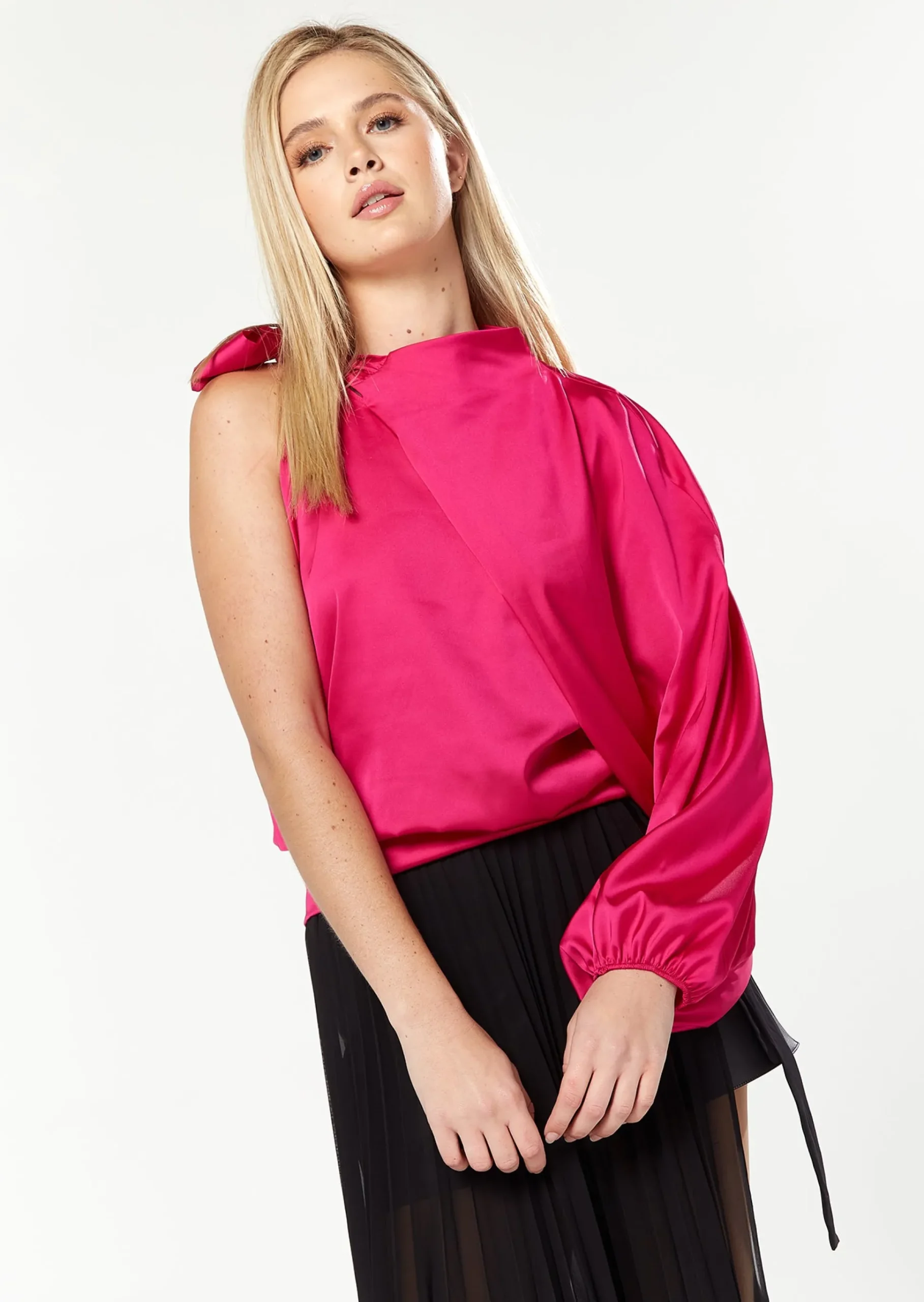 House Of Holland Asymmetric Voluminous Sleeve Top in Pink