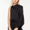 House Of Holland Asymmetric Voluminous Sleeve Top In Black