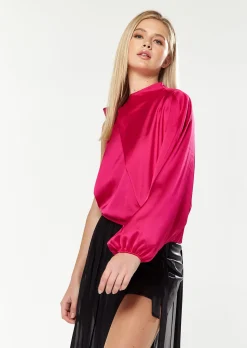House Of Holland Asymmetric Voluminous Sleeve Top in Pink