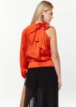 House Of Holland Asymmetric Voluminous Sleeve Top in Orange