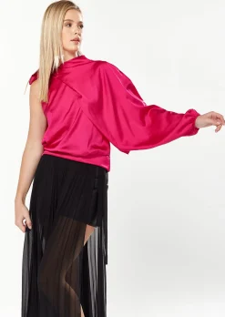 House Of Holland Asymmetric Voluminous Sleeve Top in Pink